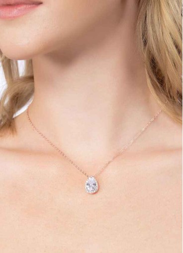 Haloed Pear Cubic Zirconia Pendant Necklace