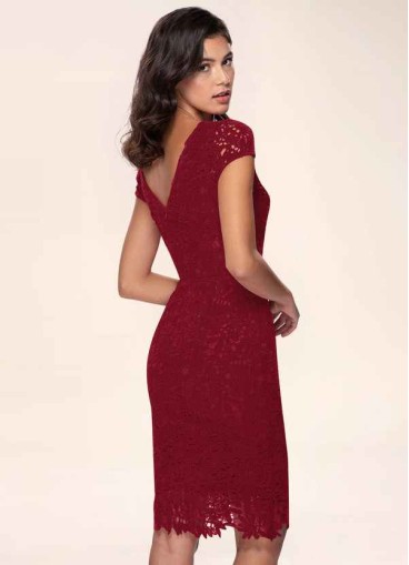 Blush Mark Heavenly Kiss Burgundy Lace Bodycon Short Dress
