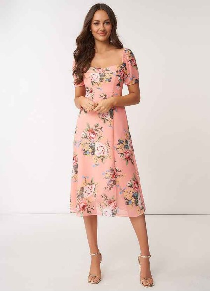 AZ Occasions Flower Meadow Floral Print Chiffon Midi Dress AZ Occasions Flower Meadow Floral Print Chiffon Midi Dress