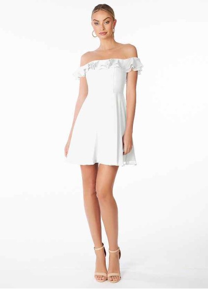 AZ Occasions Mini Chiffon Dress with Off the Shoulder Sleeves AZ Occasions Mini Chiffon Dress with Off the Shoulder Sleeves