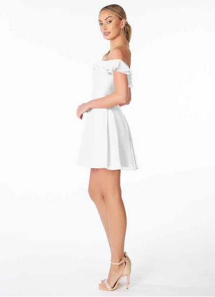AZ Occasions Mini Chiffon Dress with Off the Shoulder Sleeves AZ Occasions Mini Chiffon Dress with Off the Shoulder Sleeves