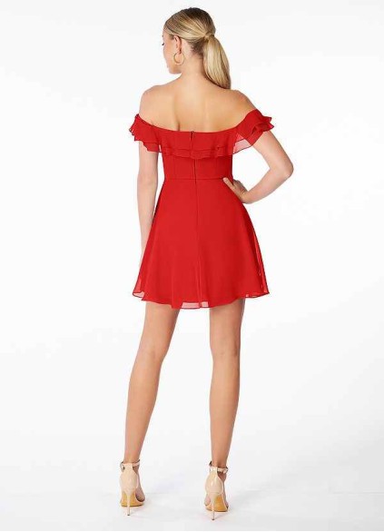 AZ Occasions Mini Chiffon Dress with Off the Shoulder Sleeves AZ Occasions Mini Chiffon Dress with Off the Shoulder Sleeves