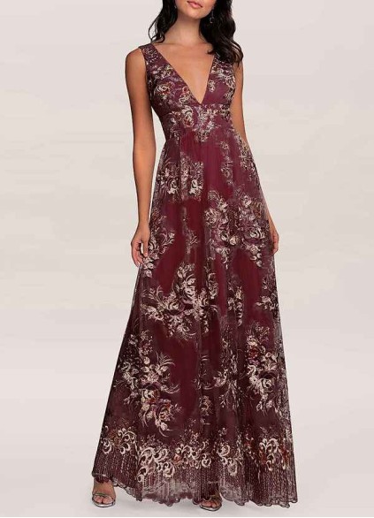 AZ Occasions Romantic Adventure Cabernet Embroidery Tulle Maxi Dress AZ Occasions Romantic Adventure Cabernet Embroidery Tulle Maxi Dress