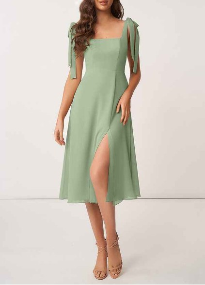AZ Occasions Bow Tie Chiffon Midi Dress With Slit AZ Occasions Bow Tie Chiffon Midi Dress With Slit
