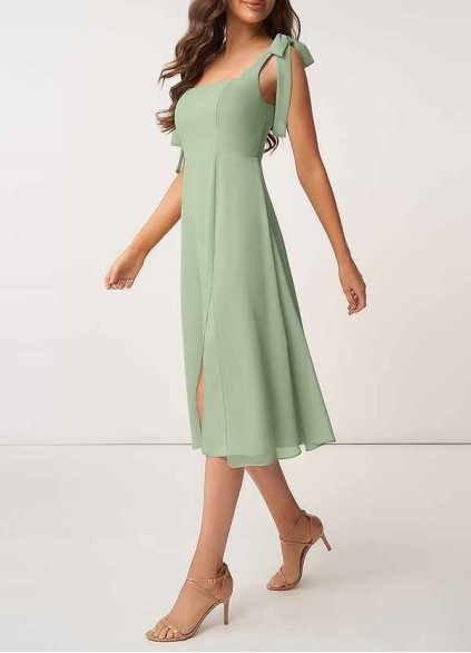 AZ Occasions Bow Tie Chiffon Midi Dress With Slit AZ Occasions Bow Tie Chiffon Midi Dress With Slit
