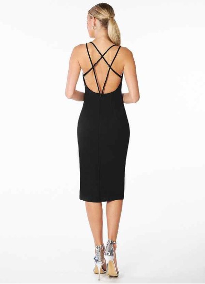 AZ Occasions Stretch Crepe Midi Spaghetti Strap Dress with Slit AZ Occasions Stretch Crepe Midi Spaghetti Strap Dress with Slit