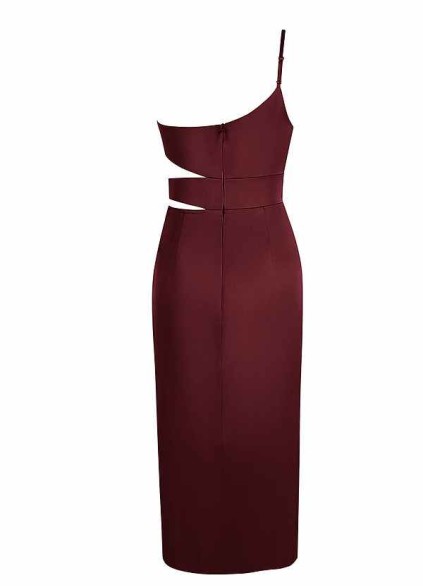 AZ Occasions One Shoulder Midi Stretch Satin Dress with Side Cutouts AZ Occasions One Shoulder Midi Stretch Satin Dress with Side Cutouts