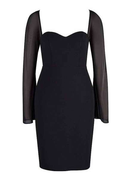 AZ Occasions Mini Stretch Crepe Dress with Mesh Sleeves and Tie Back AZ Occasions Mini Stretch Crepe Dress with Mesh Sleeves and Tie Back