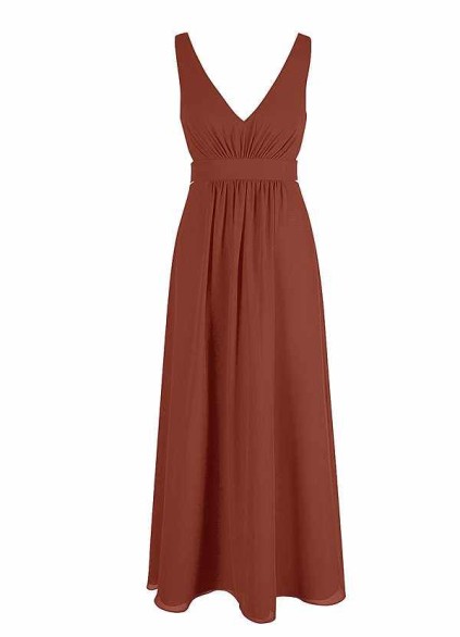 AZ Occasions Bow Tie Maxi Chiffon Dress with V Neckline AZ Occasions Bow Tie Maxi Chiffon Dress with V Neckline