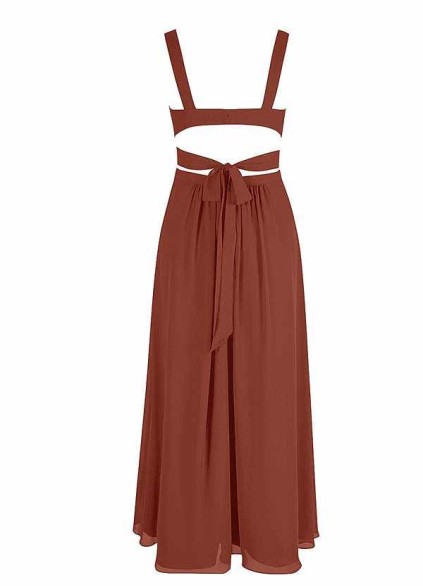 AZ Occasions Bow Tie Maxi Chiffon Dress with V Neckline AZ Occasions Bow Tie Maxi Chiffon Dress with V Neckline