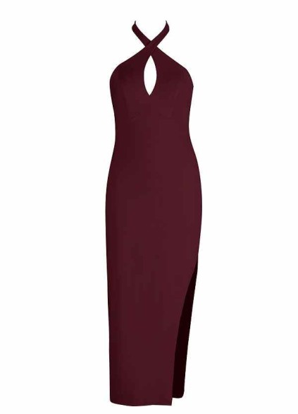 AZ Occasions Stretch Crepe Dress with Keyhole Halter Neckline AZ Occasions Stretch Crepe Dress with Keyhole Halter Neckline