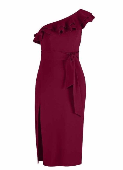AZ Occasions One Shoulder Ruffle Midi Dress AZ Occasions One Shoulder Ruffle Midi Dress