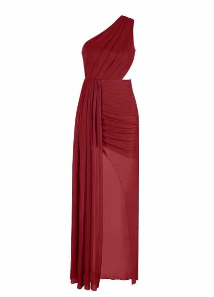 AZ Occasions Mesh One Shoulder Side Cutout Draped Dress AZ Occasions Mesh One Shoulder Side Cutout Draped Dress
