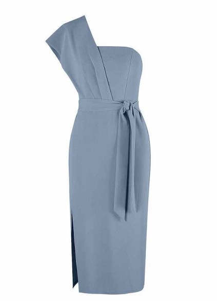 AZ Occasions Draped One Shoulder Midi Dress with Waist Tie AZ Occasions Draped One Shoulder Midi Dress with Waist Tie