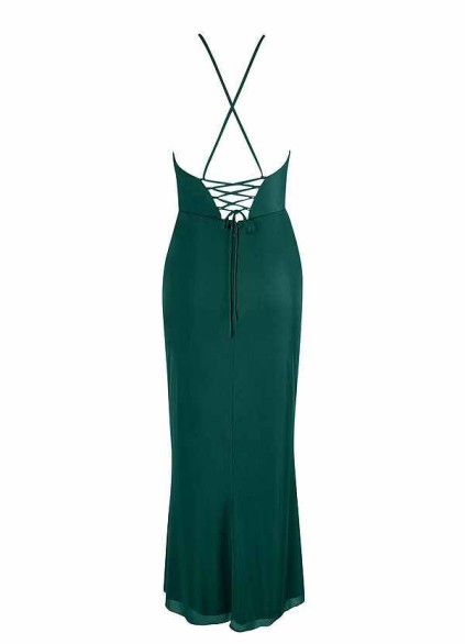 AZ Occasions Midi Mesh Halter Dress with Lace Up Back AZ Occasions Midi Mesh Halter Dress with Lace Up Back