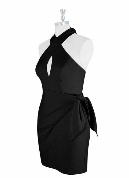 AZ Occasions Halter Stretch Crepe Dress with Mini Wrap Skirt AZ Occasions Halter Stretch Crepe Dress with Mini Wrap Skirt